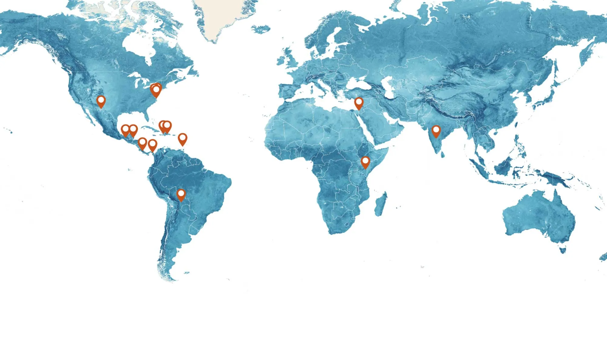 A map with several pins shows the EVMS Global Health sites.